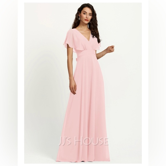 JJ’s House A-Line V-neck Floor-Length Chiffon Bridesmaid Dress - Picture 2 of 13